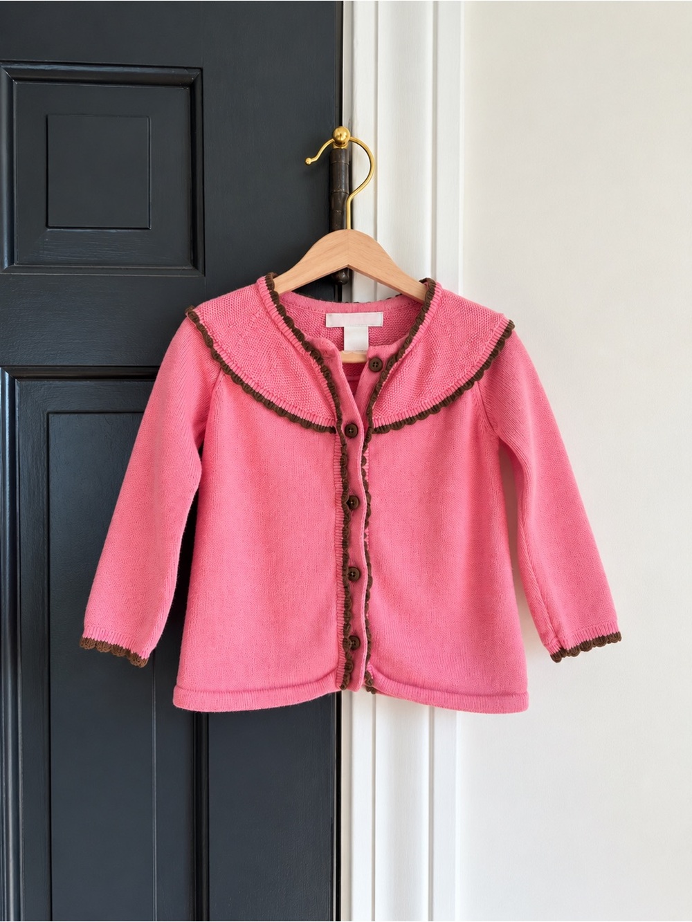 Vintage 2008 Janie and Jack Pink Brown Sailor Collar Cardigan 6-12M